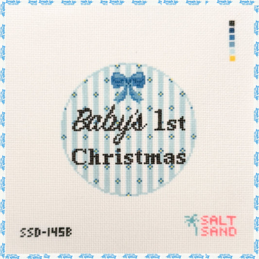 Baby's 1st Christmas Blue Ornament hand-painted needlepoint canvas by Salt + Sand