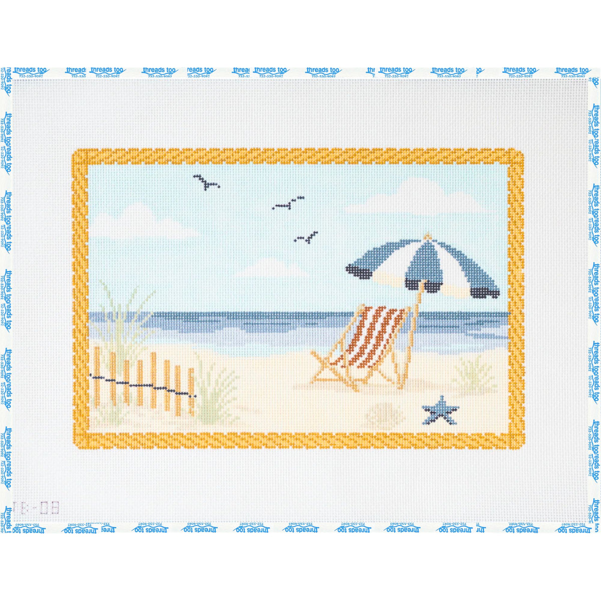 Beach Chair and Umbrella hand-painted needlepoint canvas by Jodi B Creations