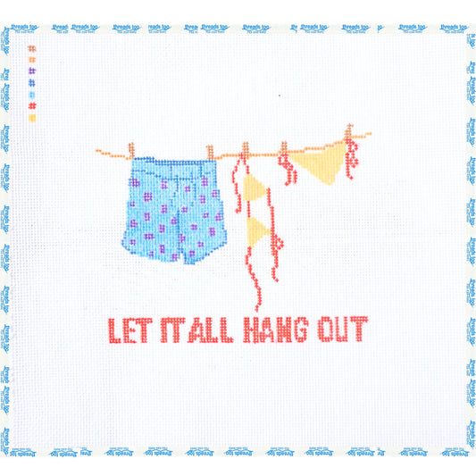 Bikinis On a Line "Let It All Hang Out" hand-painted needlepoint canvas by Petite Palm Stitchery