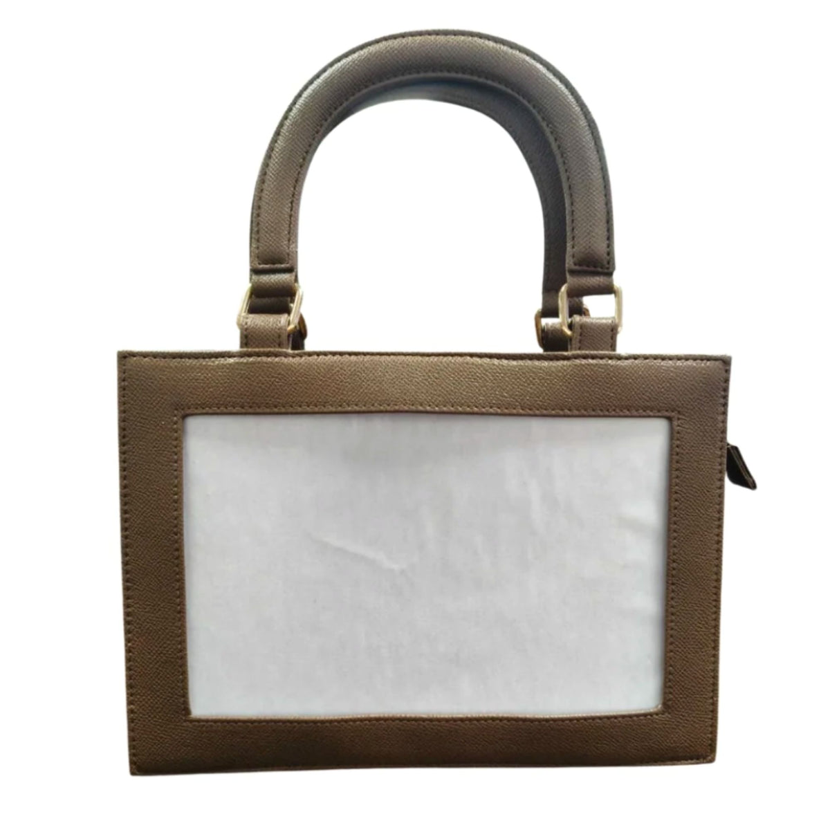 Brown Vegan Leather Self Finishing Bag hand-painted needlepoint clutch canvas by Threaded & Tipsy