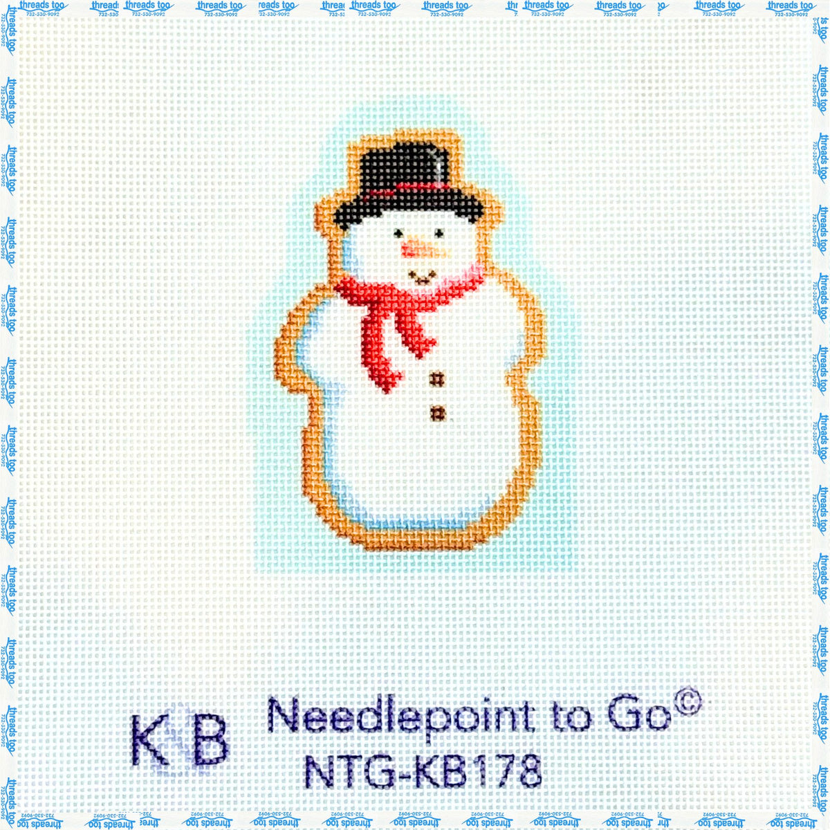 Candy Cottage Snowman hand-painted needlepoint ornament canvas by Kirk & Bradley
