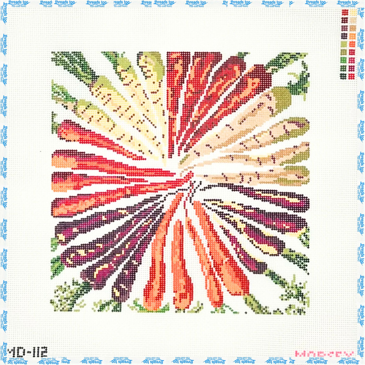 Carrot Mandala hand-painted needlepoint canvas by Mopsey Designs