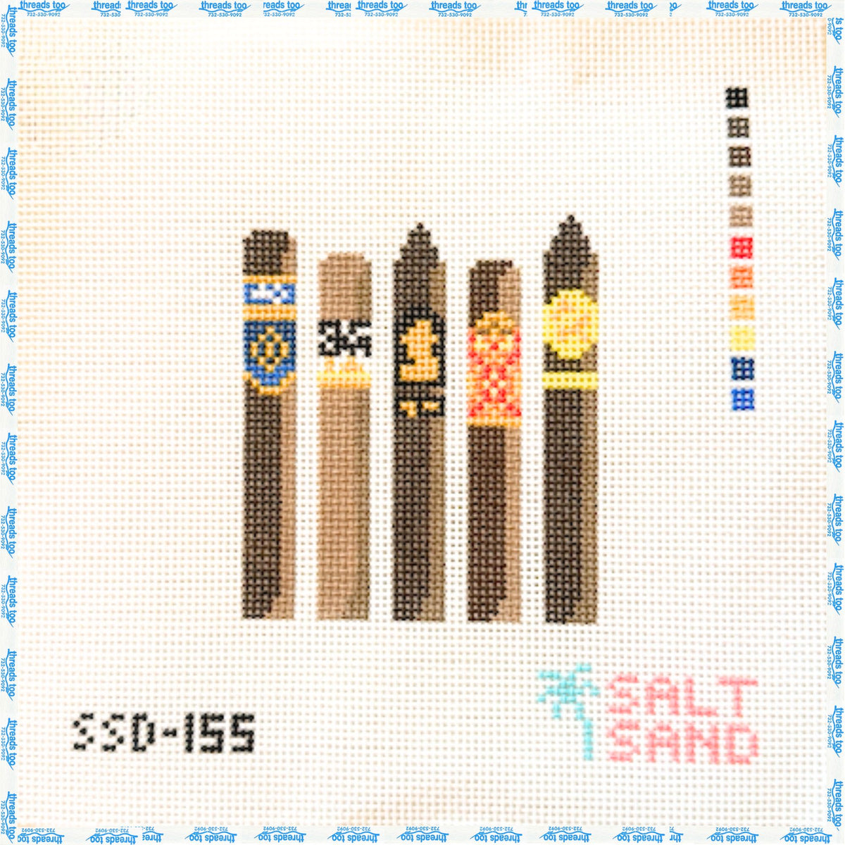 Cigar Line Up hand-painted needlepoint canvas by Salt + Sand Designs