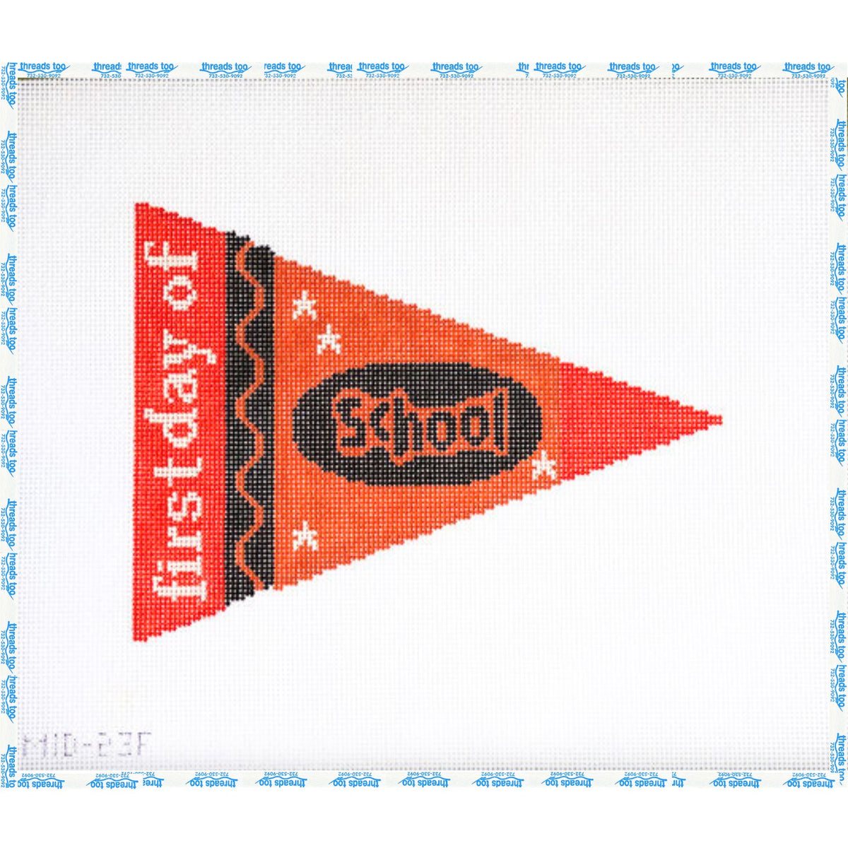 Crayon First day of School hand-painted needlepoint canvas by Stitches by Midge