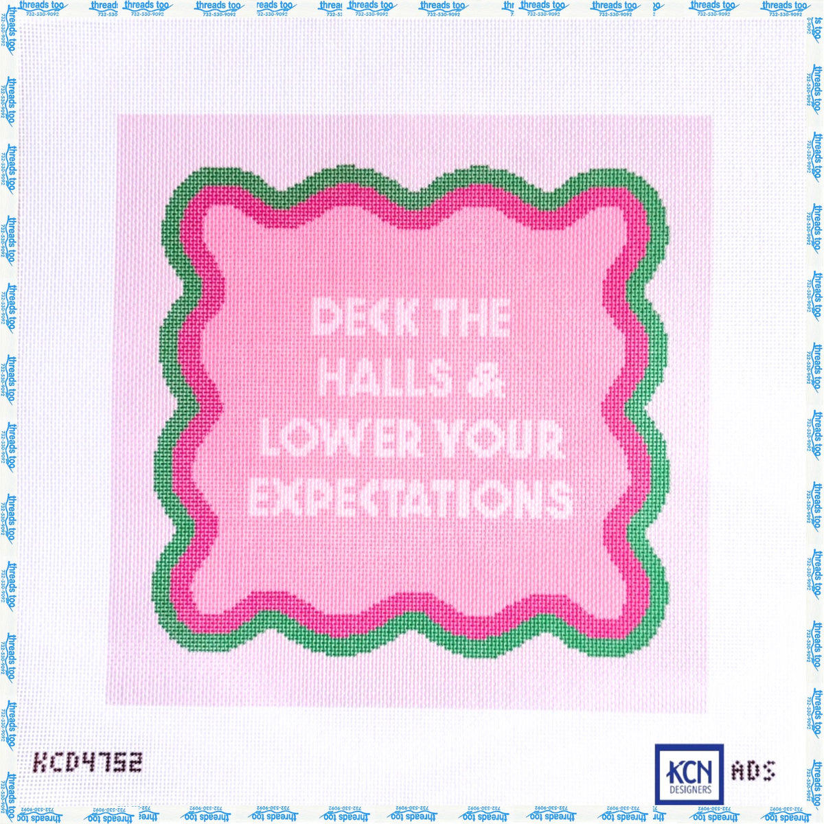 Deck the Halls and Lower Your Expectations hand-painted needlepoint canvas by KCN