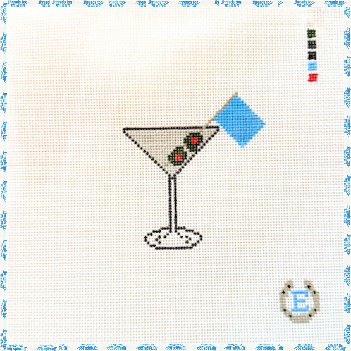 Dirty Martini hand-painted needlepoint ornament canvas by Spa City Needlepoint