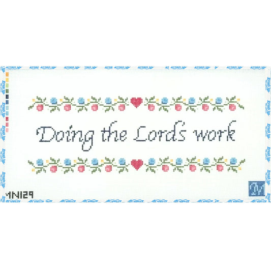 Doing The Lords Work hand-painted needlepoint canvas by Maura Nolan Designs