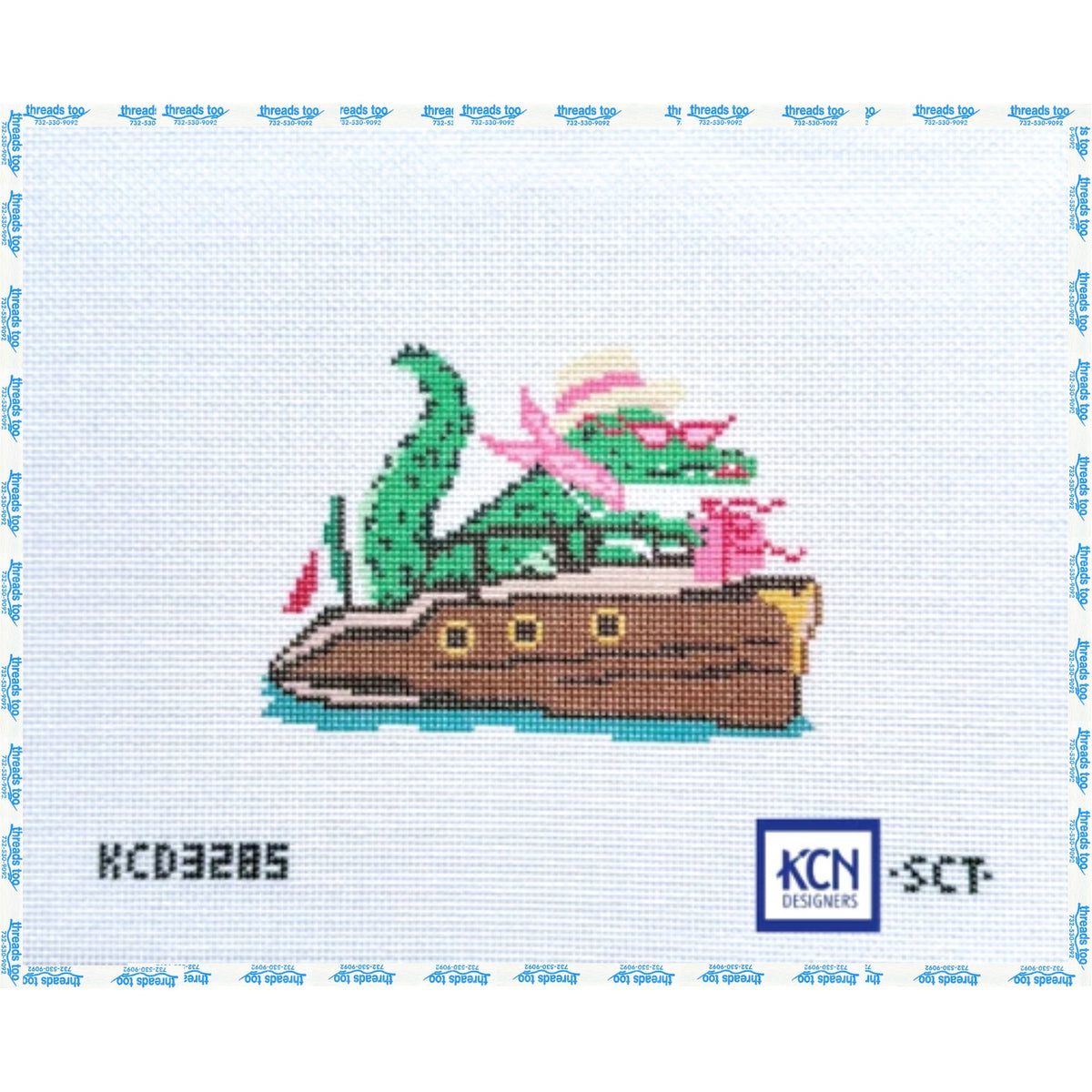 Dolce Vita Wooden Boat Club Crocodile hand-painted needlepoint ornament canvas by KCN
