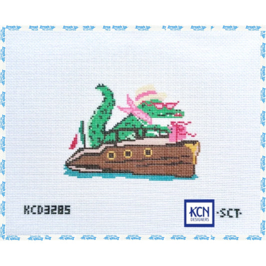 Dolce Vita Wooden Boat Club Crocodile hand-painted needlepoint ornament canvas by KCN