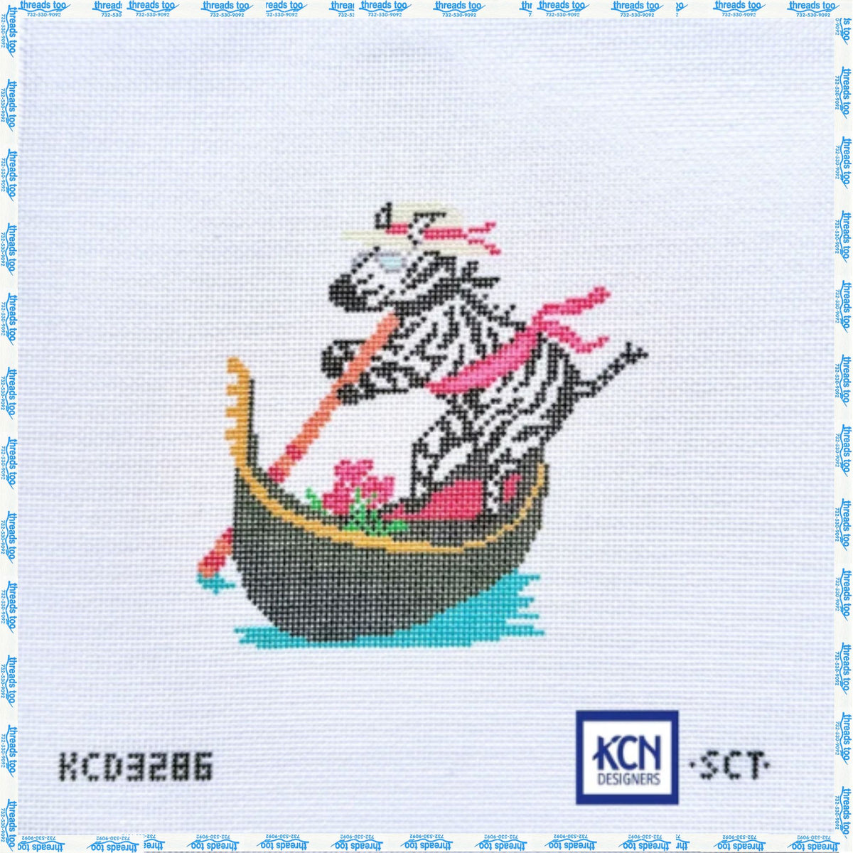 Dolce Vita Wooden Boat Club Zebra Gondolier hand-painted needlepoint ornament canvas by KCN