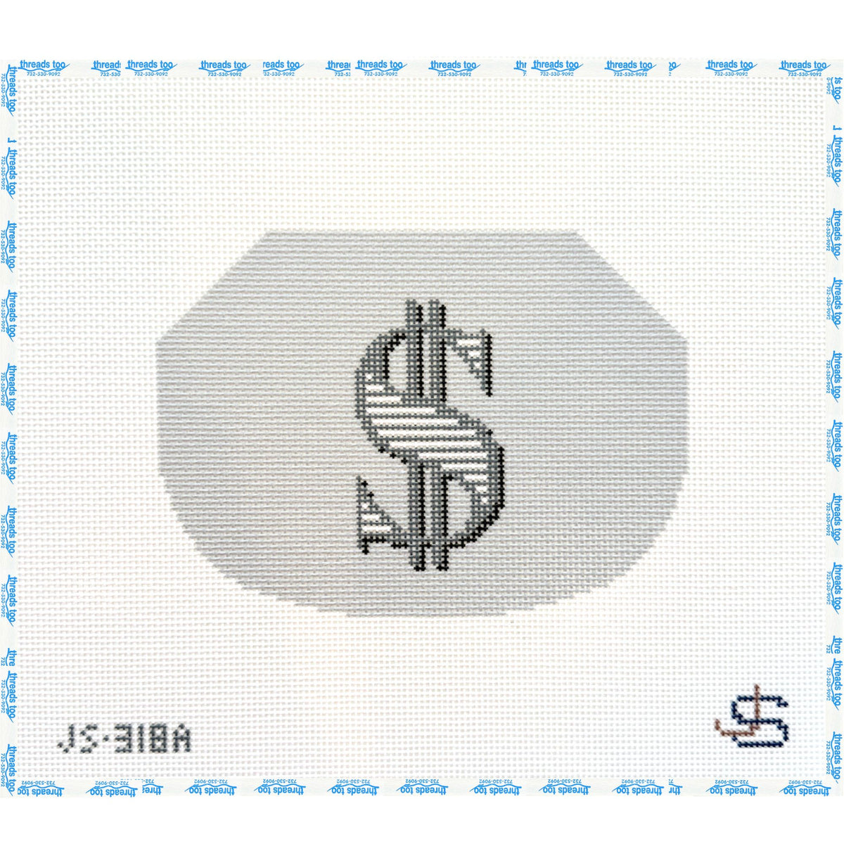 Dollar Sign Greyscale Kiss Lock Bag hand-painted needlepoint clutch canvas by Jeni Sandberg