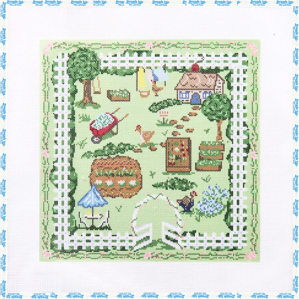 Dolly Garden hand-painted needlepoint canvas by Friend of Mine