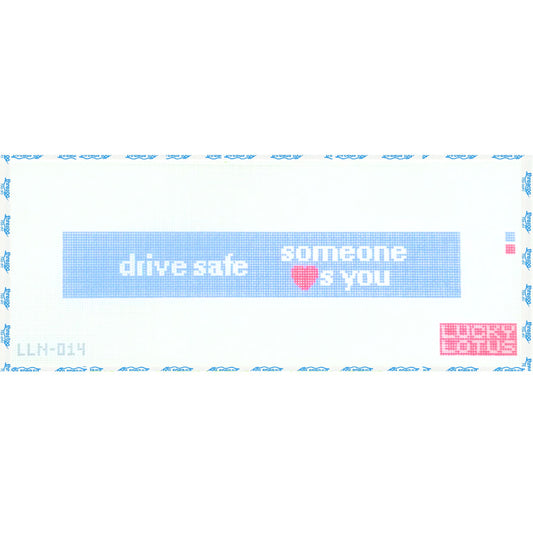 Drive Safe hand-painted needlepoint key fob canvas by Lucky Lotus