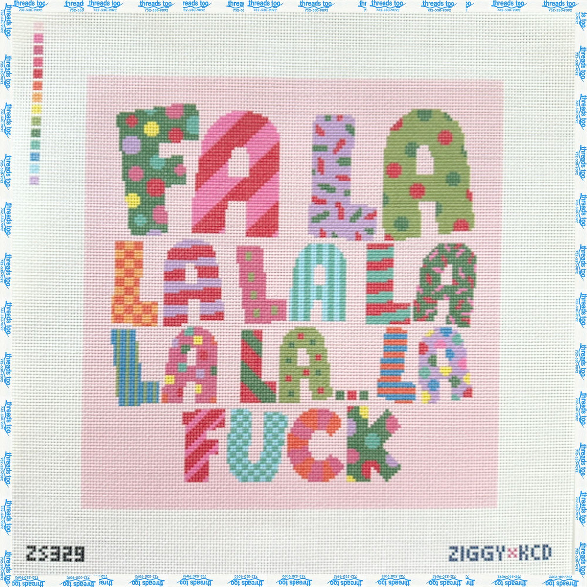 Falalalala hand-painted needlepoint canvas by Ziggy