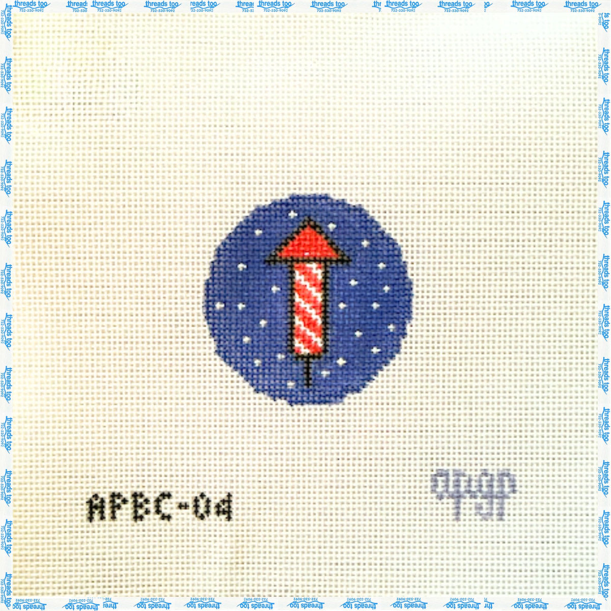 Fireworks Bag Tag hand-painted needlepoint ornament canvas by A Poore Girl Paints