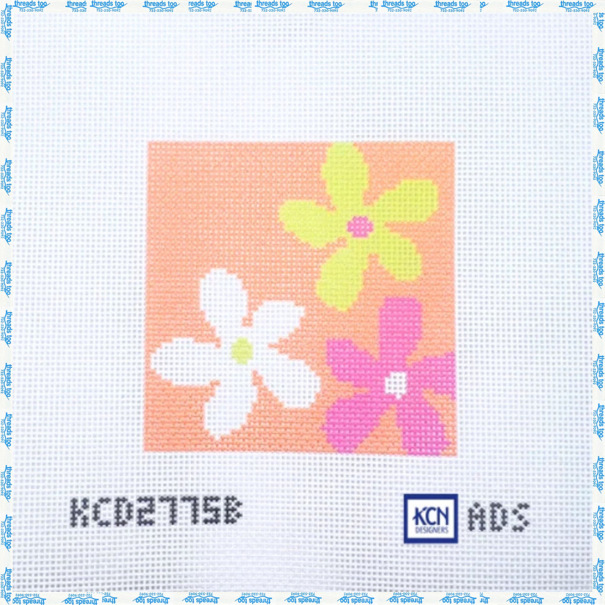 Floral Square B hand-painted needlepoint canvas by KCN