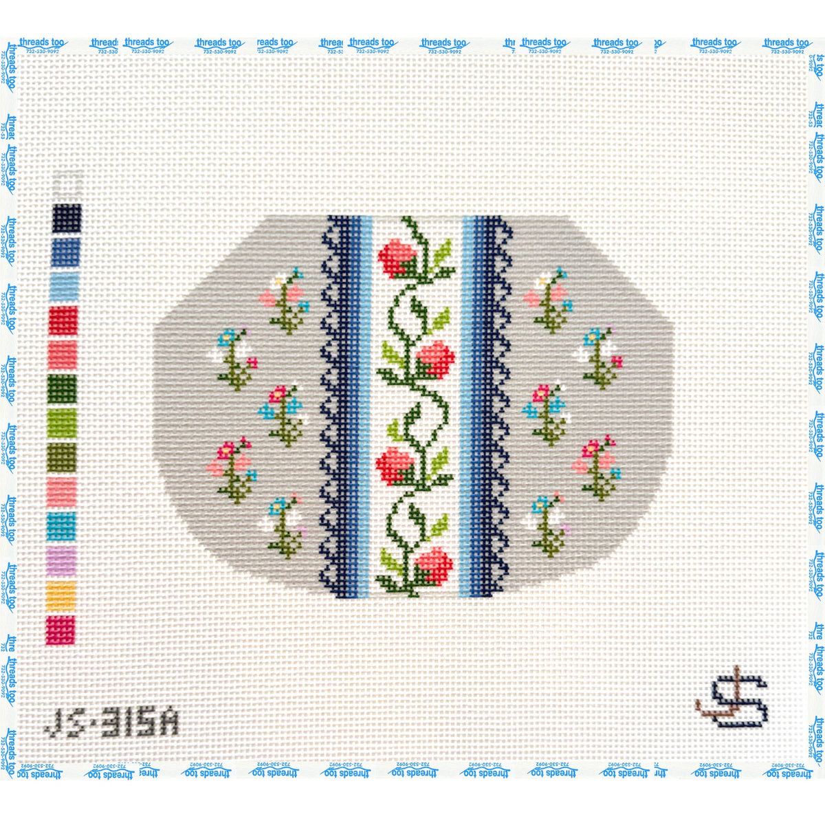 Floral Stripe Greyscale Kiss Lock Bag hand-painted needlepoint clutch canvas by Jeni Sandberg