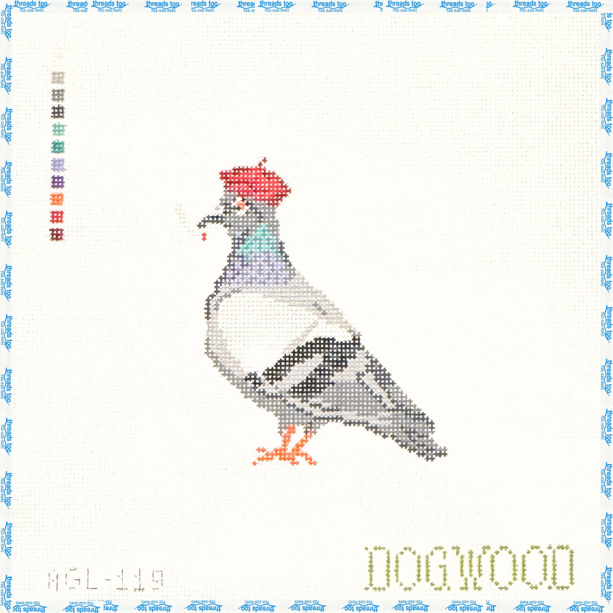 French Pigeon hand-painted needlepoint ornament canvas by Dogwood Needlepoint