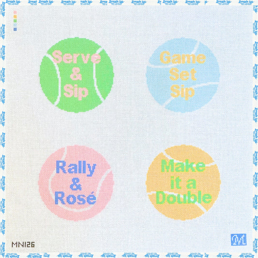 Game Set Coasters hand-painted needlepoint canvas by Maura Nolan Designs