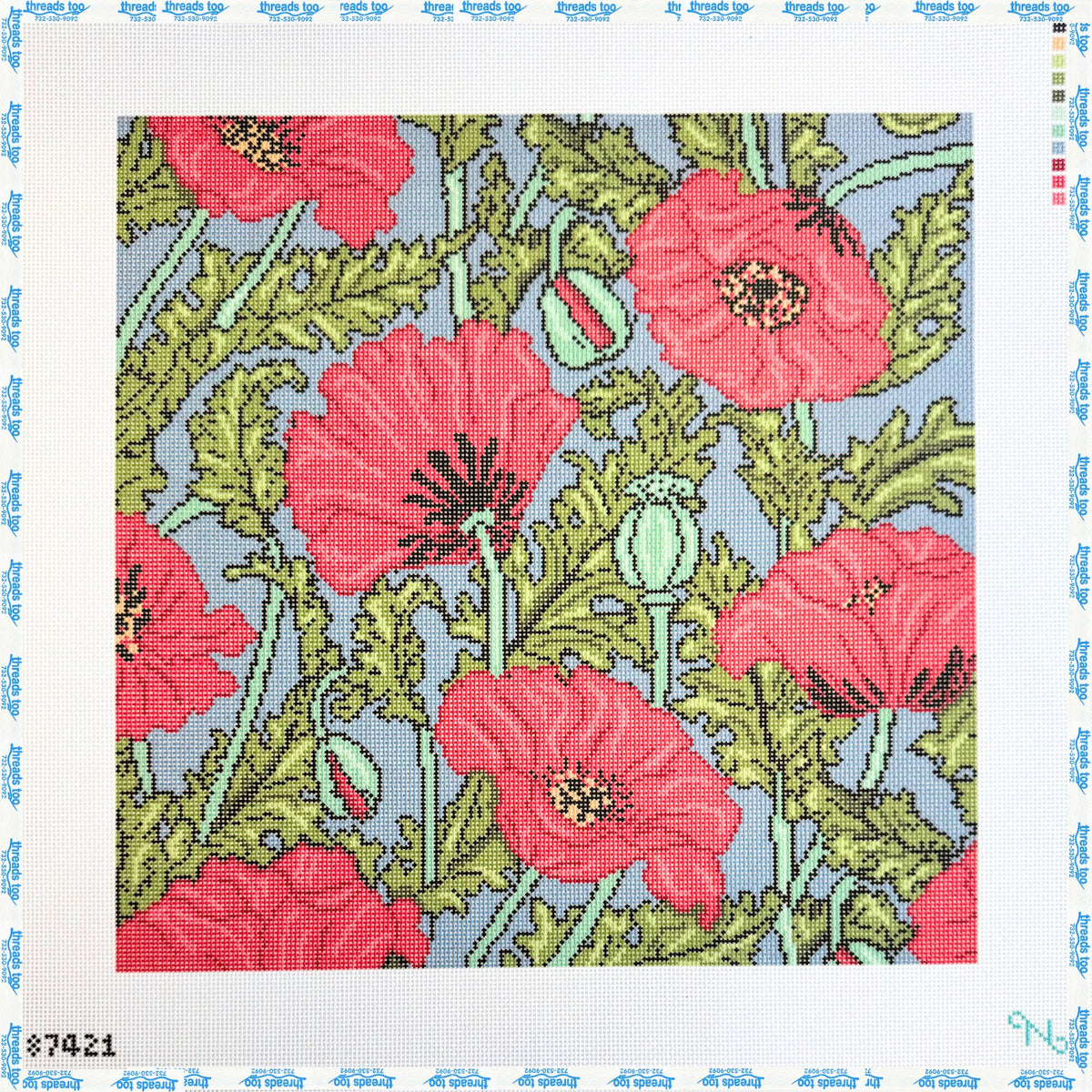 Garden Poppies hand-painted needlepoint canvas by NeedlePaint
