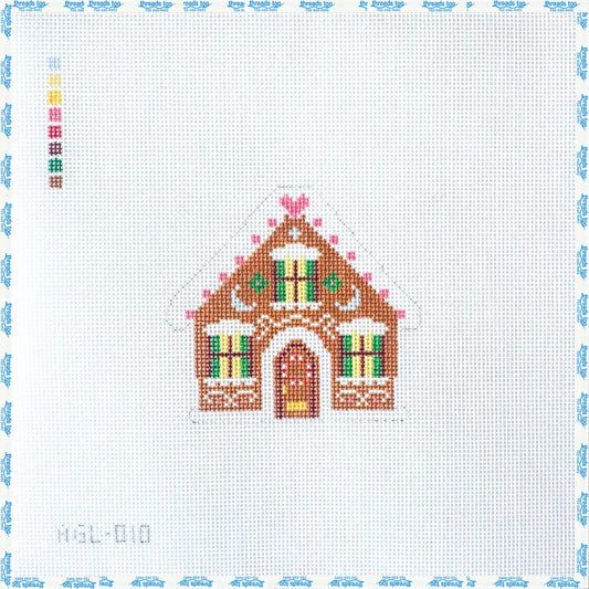 Gingerbread House hand-painted needlepoint ornament canvas by Dogwood Needlepoint
