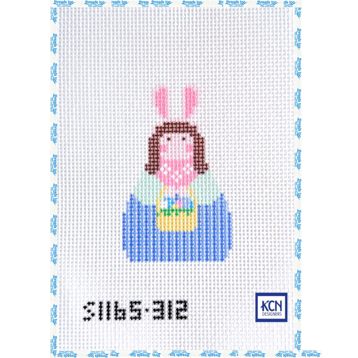 Girl Bunny Angel hand-painted needlepoint ornament canvas by KCN