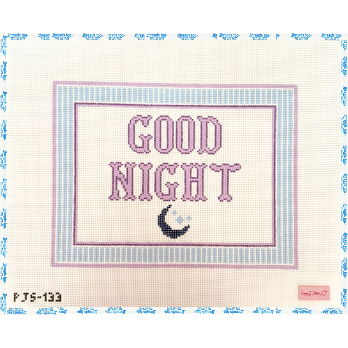 Good Night hand-painted needlepoint canvas by Poppy J Stitches