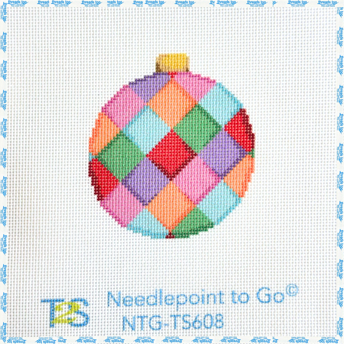 Harlequin Multi Color Ornament hand-painted needlepoint canvas by Kirk & Bradley