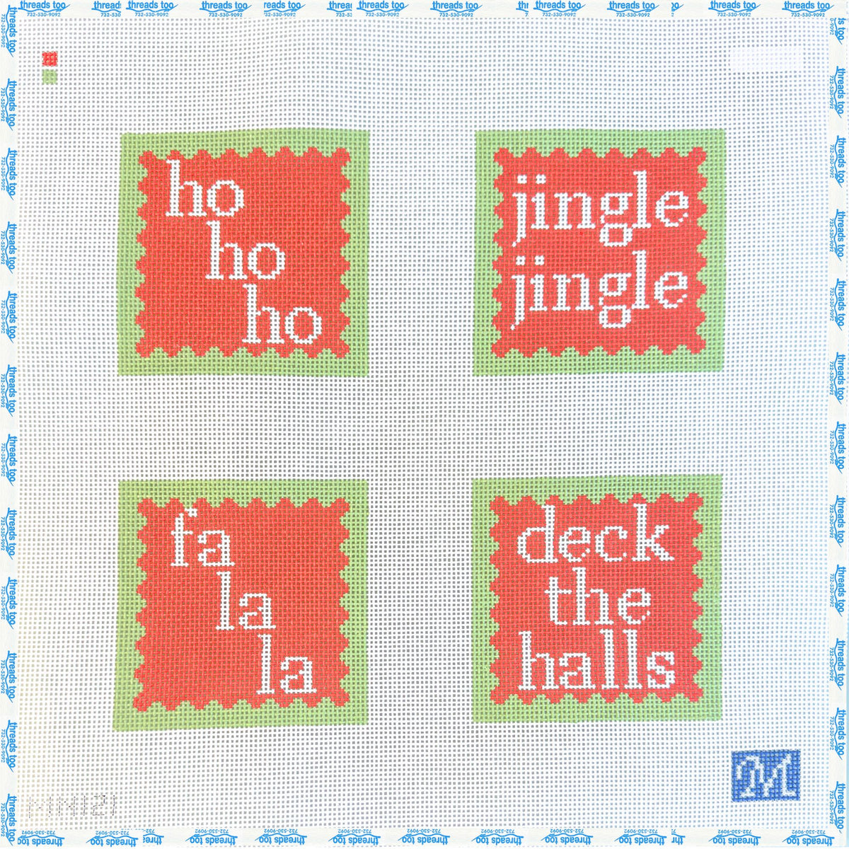 Holiday Cheers hand-painted needlepoint coaster canvas by Maura Nolan Designs