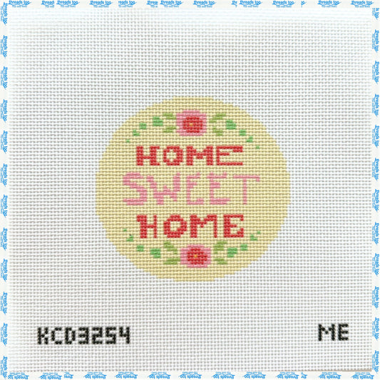 Home Sweet Home Yellow Round hand-painted needlepoint ornament canvas by KCN