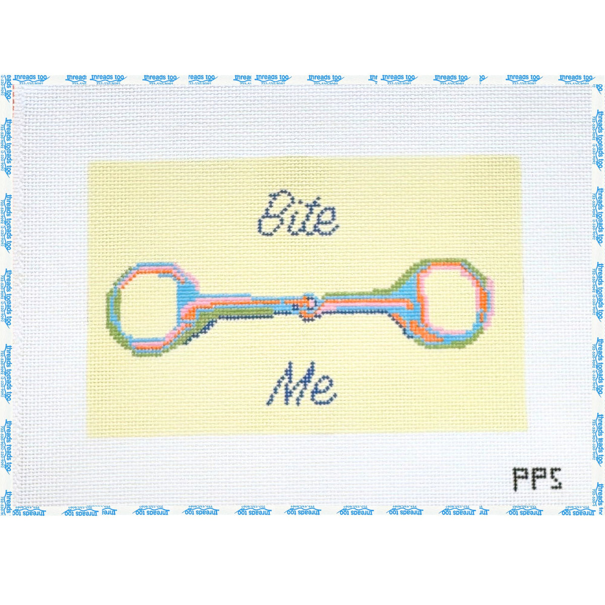 Horse Bit "Bite Me" hand-painted needlepoint canvas by Petite Palm Stitchery