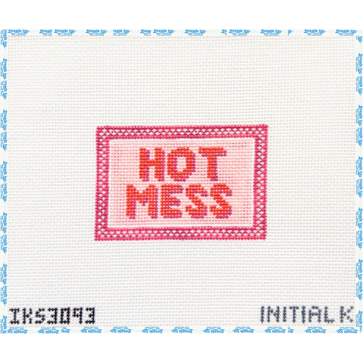 Hot Mess Bag Tag hand-painted needlepoint canvas by Initial K