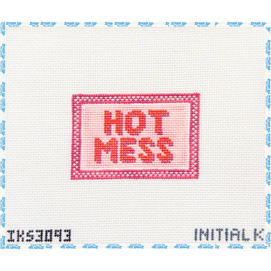 Hot Mess Bag Tag hand-painted needlepoint canvas by Initial K