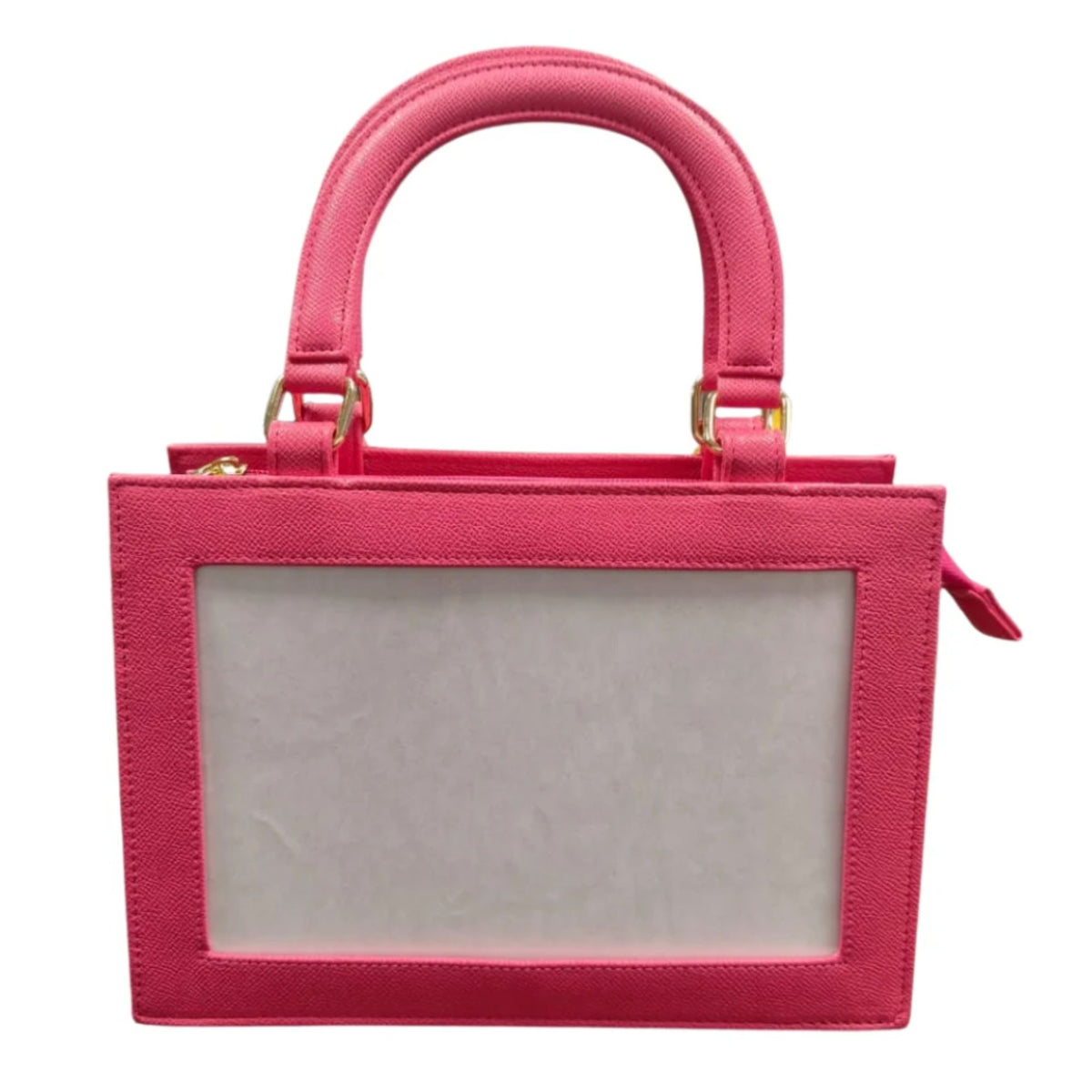 Hot Pink Vegan Leather Self Finishing Bag hand-painted needlepoint clutch canvas by Threaded & Tipsy