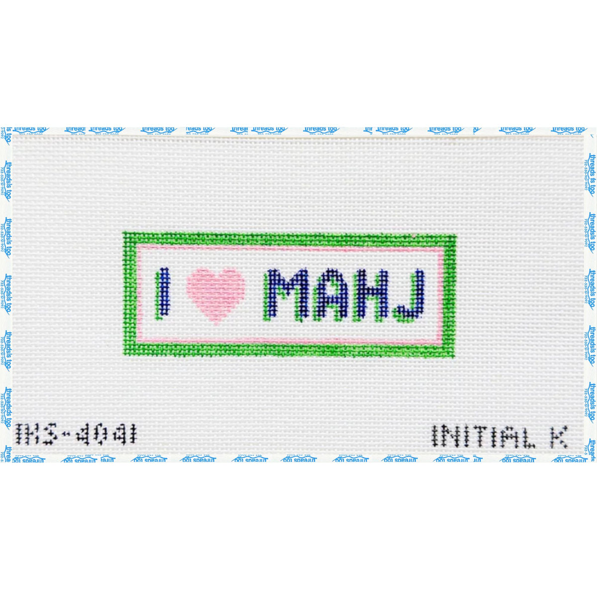 I Heart Mahj Bag Tag hand-painted needlepoint key fob canvas by Initial K Studio