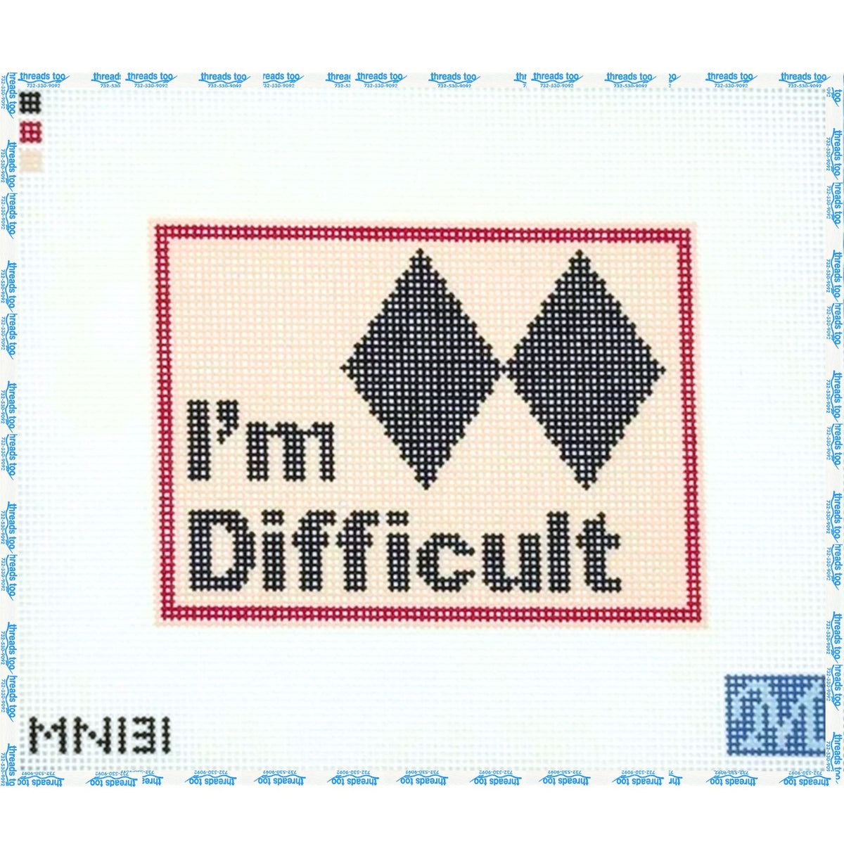I'm Difficult hand-painted needlepoint canvas by Maura Nolan Designs