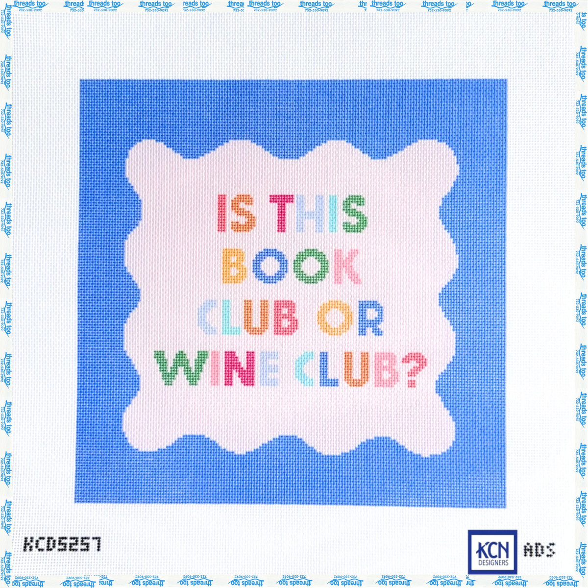 Is This Book Club or Wine Club? hand-painted needlepoint canvas by KCN