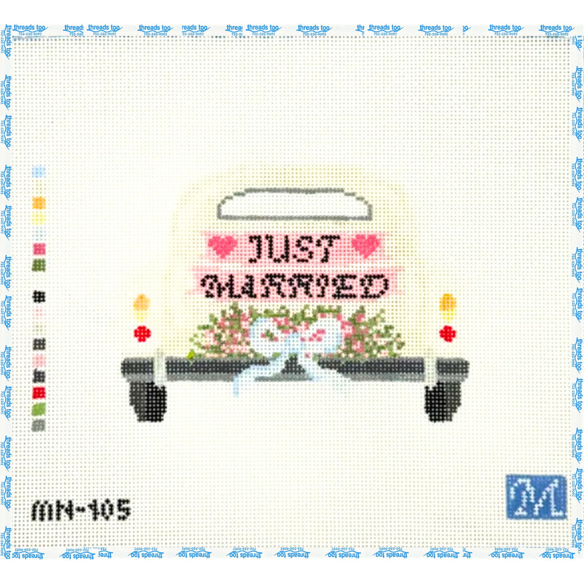 Just Married hand-painted needlepoint canvas