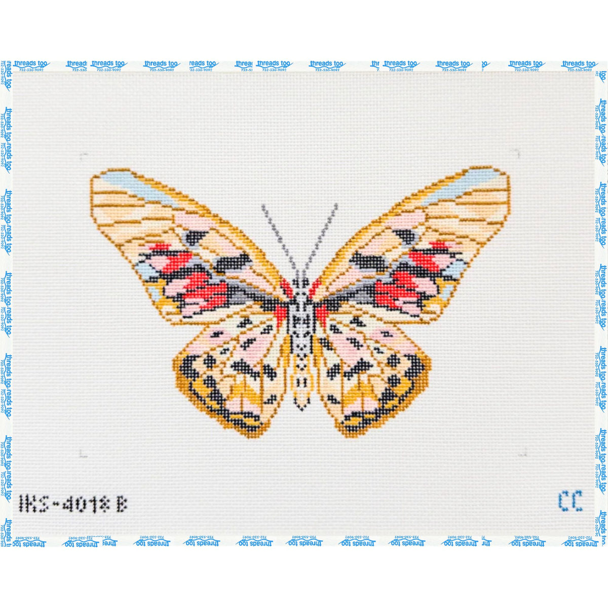 Large Butterfly Autumn hand-painted needlepoint canvas by Initial K
