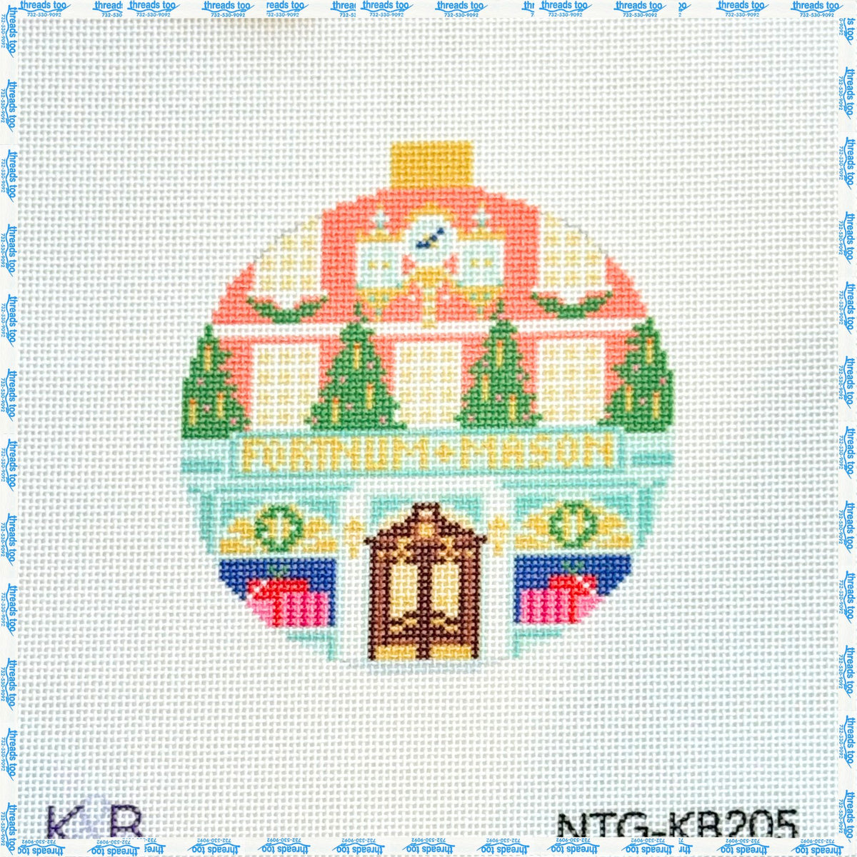 London Store Fronts- Fortnum & Mason hand-painted needlepoint ornament canvas by Kirk & Bradley