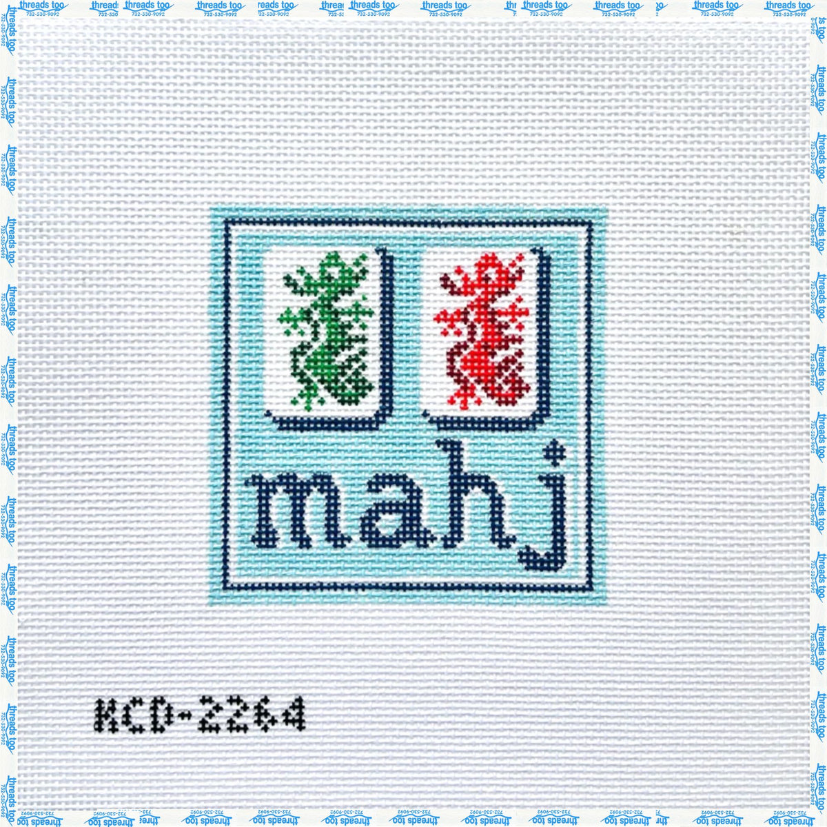 Mahj Square hand-painted needlepoint coaster canvas by KCN