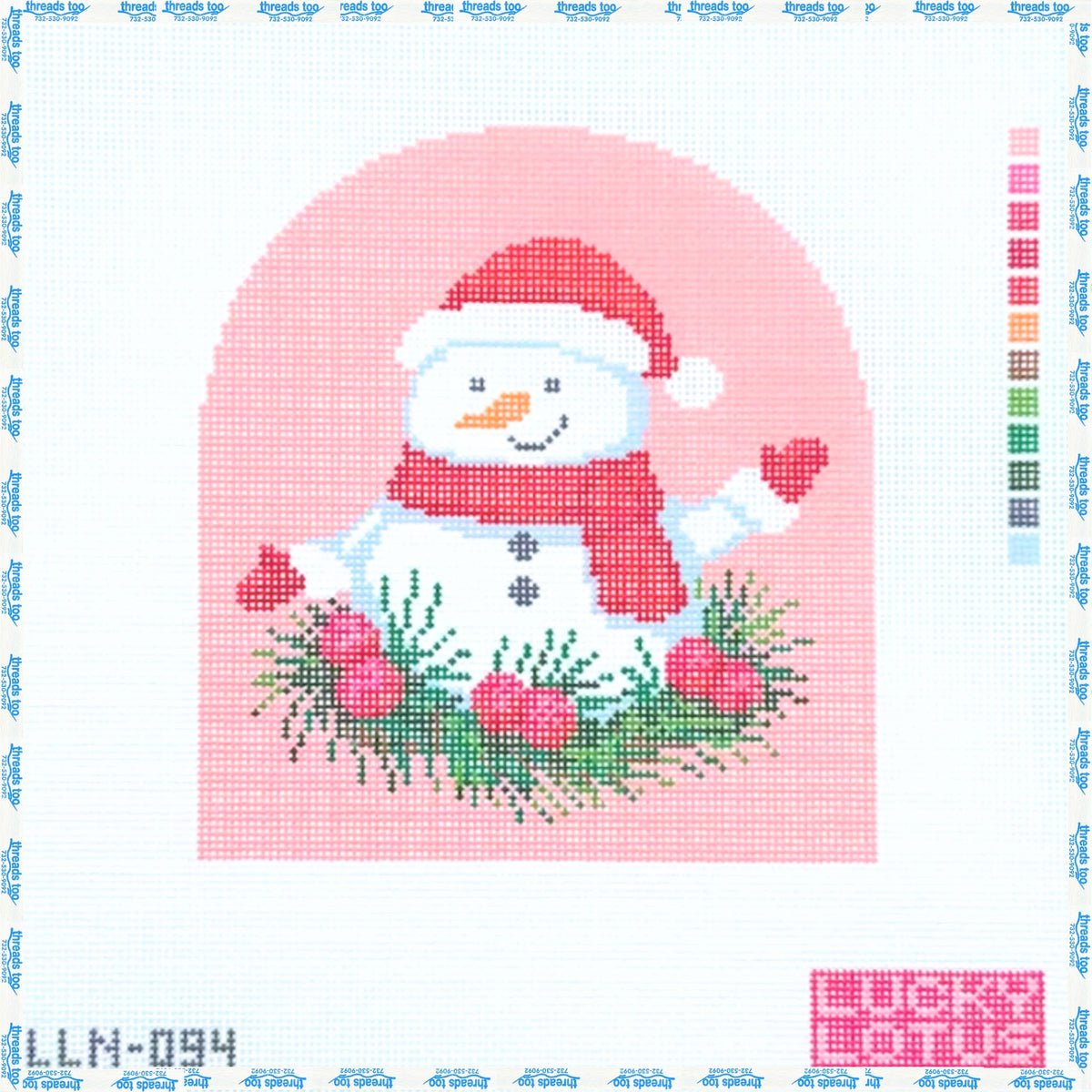 Merry Snowman hand-painted needlepoint canvas by Lucky Lotus
