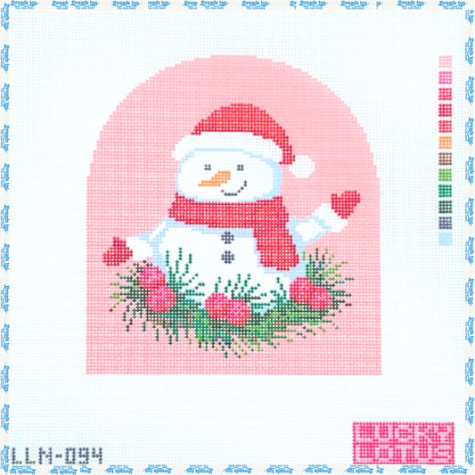 Merry Snowman hand-painted needlepoint canvas by Lucky Lotus