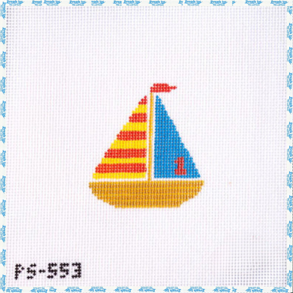 Mini Boat hand-painted needlepoint ornament canvas by Daddy Day Care