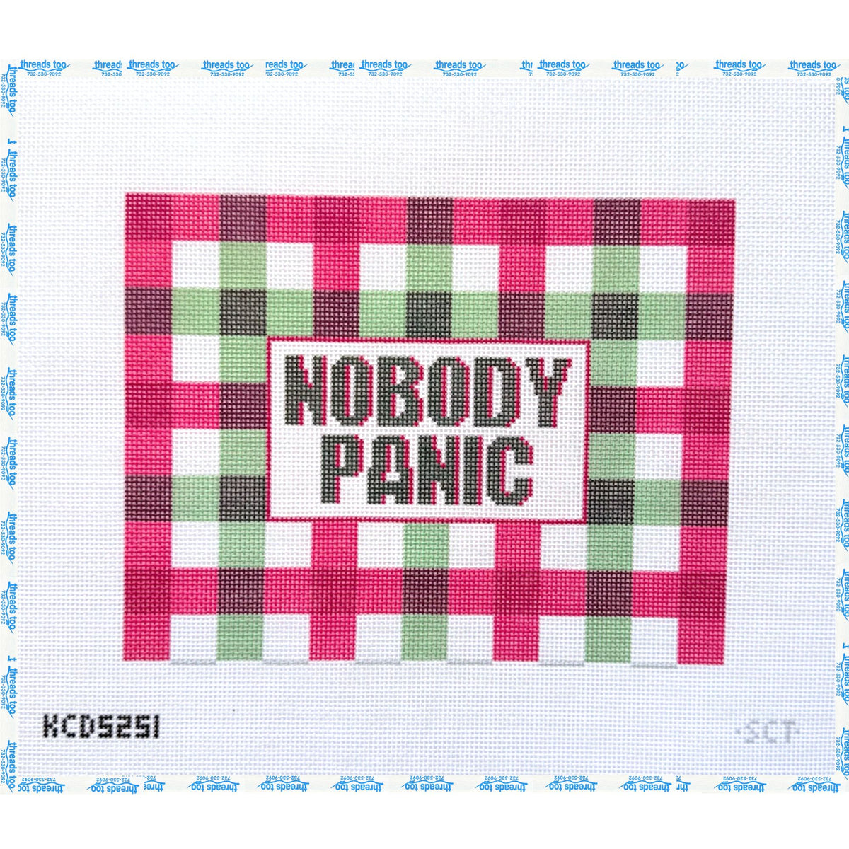 Nobody Panic (Holiday) hand-painted needlepoint canvas by KCN