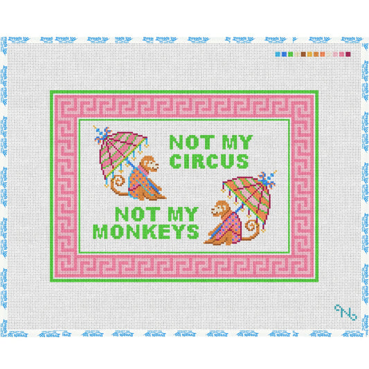 Not My Circus, Not My Monkeys- Pink hand-painted needlepoint canvas by Needlepaint