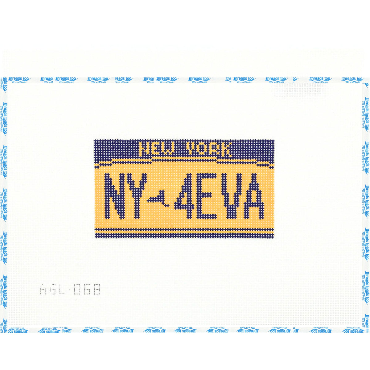 NY 4EVA License Plate hand-painted needlepoint ornament canvas by Dogwood Needlepoint