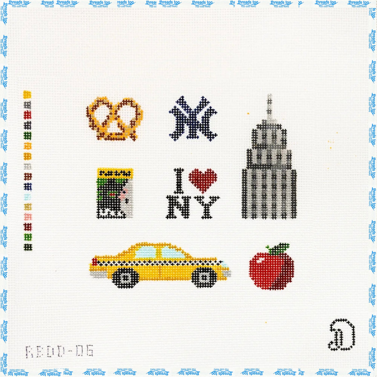 NYC Grid hand-painted needlepoint canvas by Rachel Barri Designs