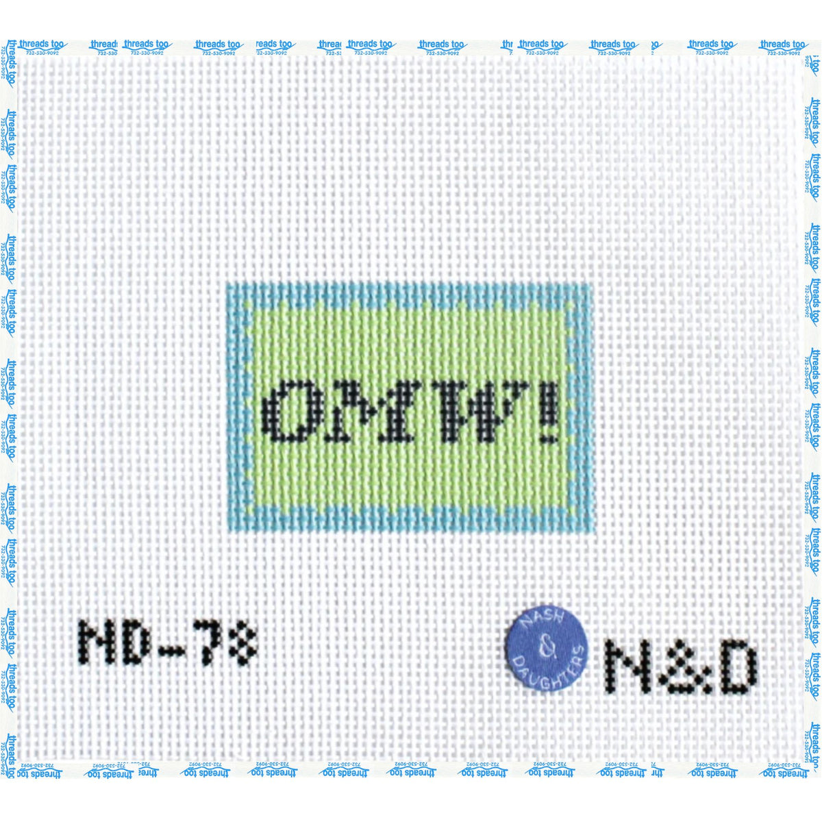 OMW! Luggage Tag Insert hand-painted needlepoint canvas by Nash & Daughters