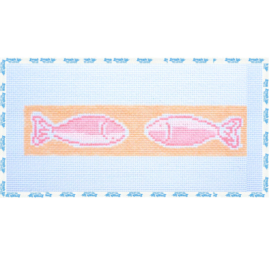 Peachy Fish Key Fob hand-painted needlepoint canvas by Petite Palm Stitchery
